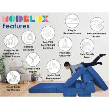 Mod Blox 10 Piece Soft Modular Kids Play Couch for Boys and Girls｜Child Sectional Fort Building Sofa for Toddlers Playroom with Microsuede Covers and High Density Convertible Foam Cushions (Navy Blue)