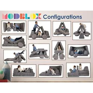 Mod Blox 10 Piece Soft Modular Kids Play Couch for Boys and Girls｜Child Sectional Fort Building Sofa for Toddlers Playroom with Microsuede Covers and High Density Convertible Foam Cushions (Navy Blue)