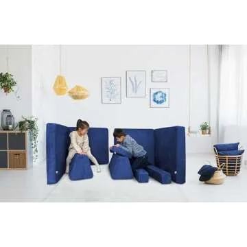 Mod Blox 10 Piece Soft Modular Kids Play Couch for Boys and Girls｜Child Sectional Fort Building Sofa for Toddlers Playroom with Microsuede Covers and High Density Convertible Foam Cushions (Navy Blue)