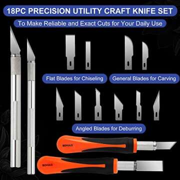 18pc Precision Utility Craft Knife Set - Premium Hobby Knife Cutting Tool with Sharp Blades for Arch...