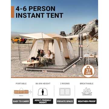 KingCamp Instant Cabin Tent - Easy Setup, Large Capacity For 4-6 Adults
