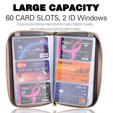 Easyoulife Credit Card Holder Wallet Womens Zipper Leather Case Purse RFID Blocking (Rose Gold)