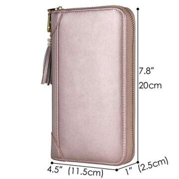 Easyoulife Credit Card Holder Wallet Womens Zipper Leather Case Purse RFID Blocking (Rose Gold)