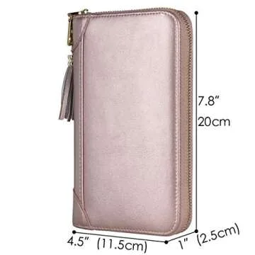 Easyoulife Credit Card Holder Wallet Womens Zipper Leather Case Purse RFID Blocking (Rose Gold)