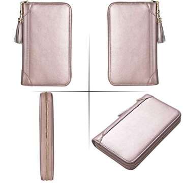 Easyoulife Credit Card Holder Wallet Womens Zipper Leather Case Purse RFID Blocking (Rose Gold)