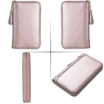 Easyoulife Credit Card Holder Wallet Womens Zipper Leather Case Purse RFID Blocking (Rose Gold)