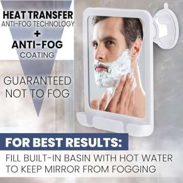 MIRRORVANA Shower Shaving Mirror with Dual Anti Fog - Fogless Shatterproof Surface with Razor Holder...