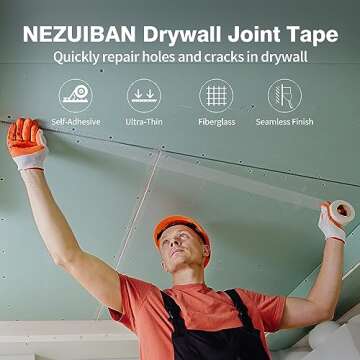 NEZUIBAN Drywall Joint Tape, Fiberglass Mesh Tape for Drywall Repair,1.97“×150 Ft Self-Adhesive D...