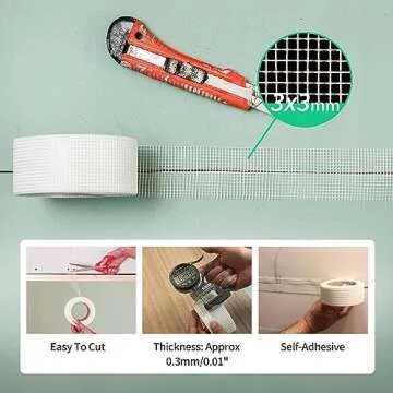 NEZUIBAN Drywall Joint Tape, Fiberglass Mesh Tape for Drywall Repair,1.97“×150 Ft Self-Adhesive Drywall Mesh Tape for Sheetrock Crack Repair