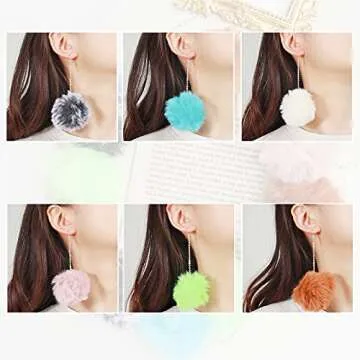 Trendy 6 Pairs Pom Pom Earrings for Women Set