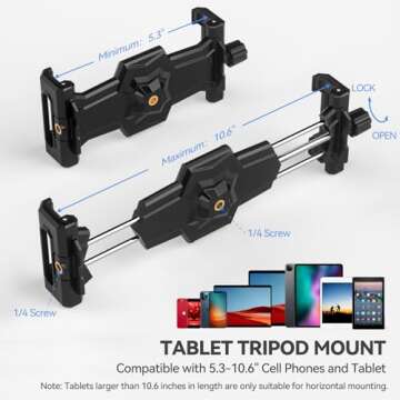 iPad and Phone Tripod Mount Adapter with Ball Head, iPad Holder for Tripod, 360 Rotatable Tablet Cla...