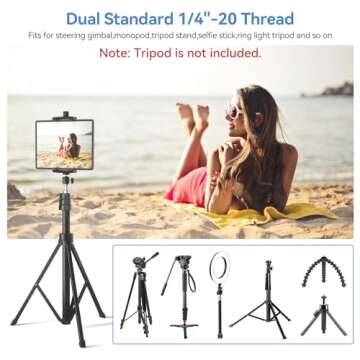 iPad and Phone Tripod Mount Adapter with Ball Head, iPad Holder for Tripod, 360 Rotatable Tablet Clamp Mount fits iPad Pro 12.9, iPad Air Mini 3 4, Galaxy Tab, Surface Pro, Selfie Stick(5.3-10.6")
