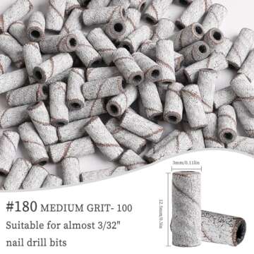 BQAN Sanding Bands for Nail Drills - 100pcs Small Bands 180 Grit