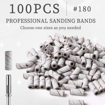 BQAN Sanding Bands for Nail Drills - 100pcs Small Bands 180 Grit
