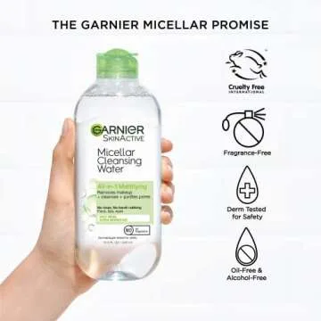 Garnier Micellar Water for Oily Skin, Facial Cleanser & Makeup Remover, Mattifying, For All Skin Types, Vegan, Cruelty Free, 13.5 Fl Oz (400mL), 1 Count