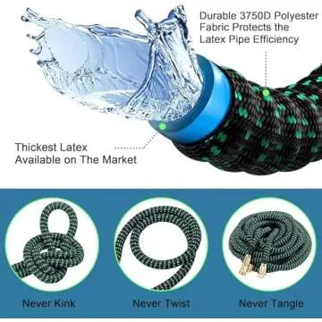 100FT Expandable Garden Hose - with 10-Function Spray Nozzle - Heavy Duty, Flexible, 3/4" Solid Brass Fittings-Green