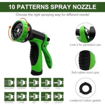 100FT Expandable Garden Hose - with 10-Function Spray Nozzle - Heavy Duty, Flexible, 3/4" Solid Brass Fittings-Green