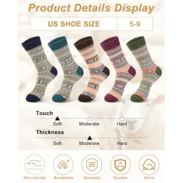 5 Pack Womens Wool Socks - Cozy Winter Essentials