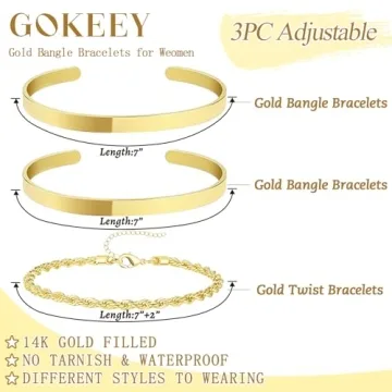 14K Gold Plated Bangle Bracelets Set for Women - Elegant & Adjustable