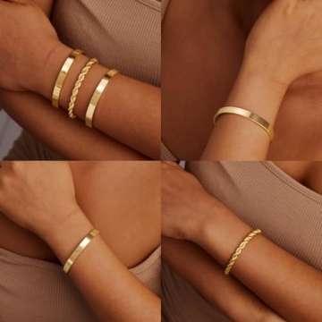 14K Gold Plated Bangle Bracelets Set for Women - Elegant & Adjustable