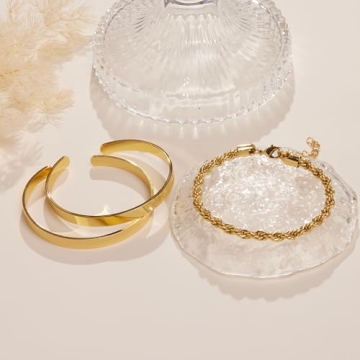 14K Gold Plated Bangle Bracelets Set for Women - Elegant & Adjustable