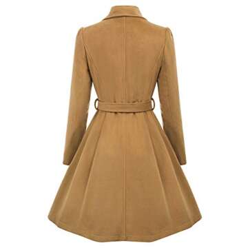 Belle Poque Women’s Lapel Collar Wool Coat Khaki Winter Trench Jacket, Medium