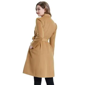 Belle Poque Women’s Lapel Collar Wool Coat Khaki Winter Trench Jacket, Medium