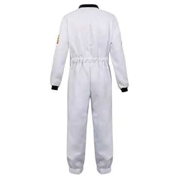Men's Adult Astronaut Spaceman Costume Coverall Pilot Air Force Flight Jumpsuit Halloween Dress Up Party White-L