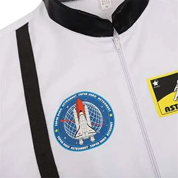 Men's Adult Astronaut Spaceman Costume Coverall Pilot Air Force Flight Jumpsuit Halloween Dress Up Party White-L