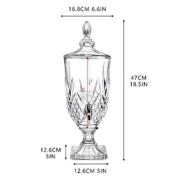 0.8 Gallon Glass Drink Dispenser for Parties 3L Crytal Iced Beverage Dispenser with Spigot Wedding Beverage Server for Party Bar