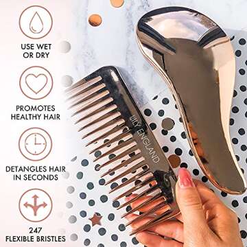 Lily England Detangler Brush & Hair Comb Set - Lightweight Hair Brush & Wide Tooth Comb for Women & Kids - Smooth Detangling Brush & Comb for Curly Hair, Straight, Dry, Fine, & Thick Hair, Rose Gold