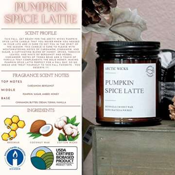 Pumpkin Spice Latte Candles | Arctic Wicks Scented Candles Coconut & Beeswax Candles | 9oz Amber Non...