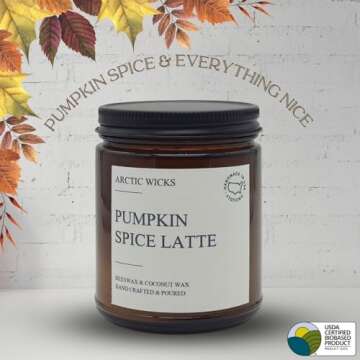 Pumpkin Spice Latte Candles | Arctic Wicks Scented Candles Coconut & Beeswax Candles | 9oz Amber Non-Toxic Candle Fall Decor Candles Gifts Pumpkin Spice Candles for Autumn | USDA Certified Biobased