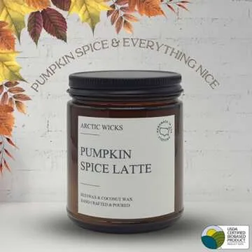 Pumpkin Spice Latte Candles | Arctic Wicks Scented Candles Coconut & Beeswax Candles | 9oz Amber Non-Toxic Candle Fall Decor Candles Gifts Pumpkin Spice Candles for Autumn | USDA Certified Biobased