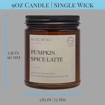 Pumpkin Spice Latte Candles | Arctic Wicks Scented Candles Coconut & Beeswax Candles | 9oz Amber Non-Toxic Candle Fall Decor Candles Gifts Pumpkin Spice Candles for Autumn | USDA Certified Biobased