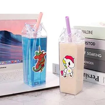Yimaa Clear Milk Carton Water Bottle Cups Plastic Milk Juice Box Transparent Refill Water Bottle Cute Container for Outdoor Sports Travel Camping Activities, 17oz