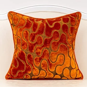 Yangest Orange Square Throw Pillow Cover Wavy Velvet Cushion Cover Modern Zippered Pillowcase for So...