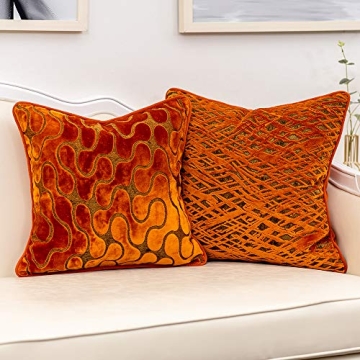 Yangest Velvet Throw Pillow Cover - Orange 18x18 Decorative Cushion