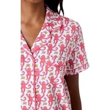 Zelbuck Womens Pajamas Set Trendy 2 Piece Button Down Monkey Bunny Shorts Set Y2k Roller Dupes Rabbi...