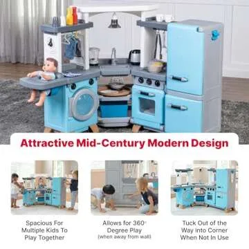 Step2 Cook & Care Corner Kids Kitchen Playset & Nursery, Indoor/Outdoor Kitchenette, Interactive Play with Lights and Sounds, Made of Durable Plastic, 29 Piece Toy Accessories, Toddlers 3+ Years Old