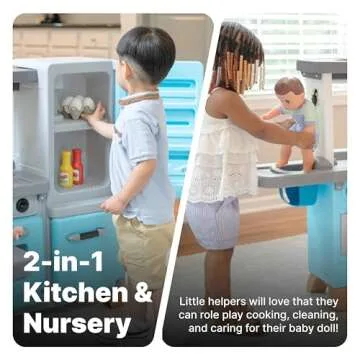 Step2 Cook & Care Corner Kids Kitchen Playset & Nursery, Indoor/Outdoor Kitchenette, Interactive Play with Lights and Sounds, Made of Durable Plastic, 29 Piece Toy Accessories, Toddlers 3+ Years Old