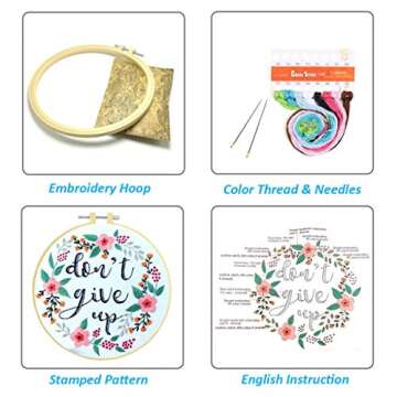 Louise Maelys Embroidery Starter Kit Full Range of Stamped Cross Stitch Kits for Beginner Including Embroidery Cloth with Pattern, Embroidery Hoop, Color Threads, Tools Kit (Style 2)