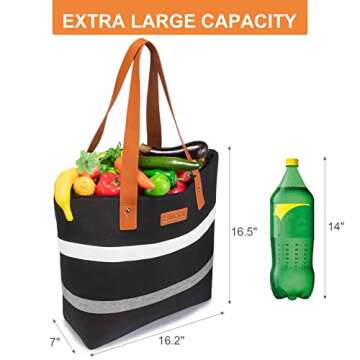 Sucipi Jumbo Insulated Cooler Tote Bag for Beach Foldable Insulated Reusable Grocery Bag with Zipper...