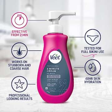 VEET Professional 2 Minute Hair Removal Cream For All Skin Types with Shea Butter | Effective Full Bikini/Pubic Hair Removal Gel | Dermatologically Tested | 13.5 FL OZ Bottle w/Spatula, Purple