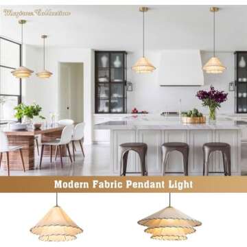 Zouuxn Modern Fabric Pendant Light - 3-Tier Layered Shade Ceiling Light Fixture, Gold and White Hanging Lamp for Bedroom, Living Room, Dining Room, Kitchen Island - 15.7" Diameter