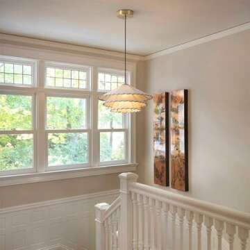 Zouuxn Modern Fabric Pendant Light - 3-Tier Layered Shade Ceiling Light Fixture, Gold and White Hanging Lamp for Bedroom, Living Room, Dining Room, Kitchen Island - 15.7" Diameter