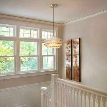 Zouuxn Modern Fabric Pendant Light - 3-Tier Layered Shade Ceiling Light Fixture, Gold and White Hanging Lamp for Bedroom, Living Room, Dining Room, Kitchen Island - 15.7" Diameter