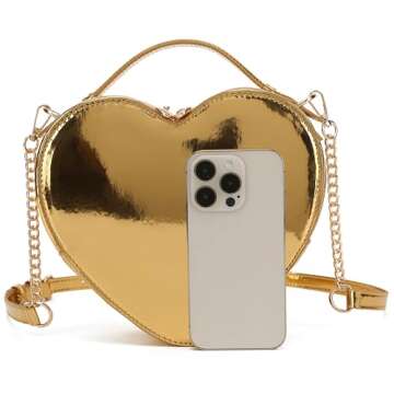 lola mae Heart Shape Satchel Crossbody Purse for women Zip Around Shoulder Bag (MT- Gold)