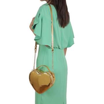 lola mae Heart Shape Satchel Crossbody Purse for women Zip Around Shoulder Bag (MT- Gold)