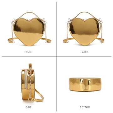 lola mae Heart Shape Satchel Crossbody Purse for women Zip Around Shoulder Bag (MT- Gold)